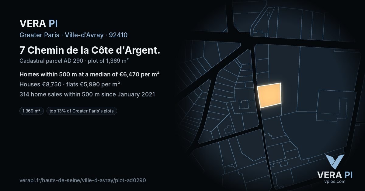 7 Chemin de la Côte d'Argent, Ville-d'Avray at night – the plot lit, the parcels around coloured by the prices near them