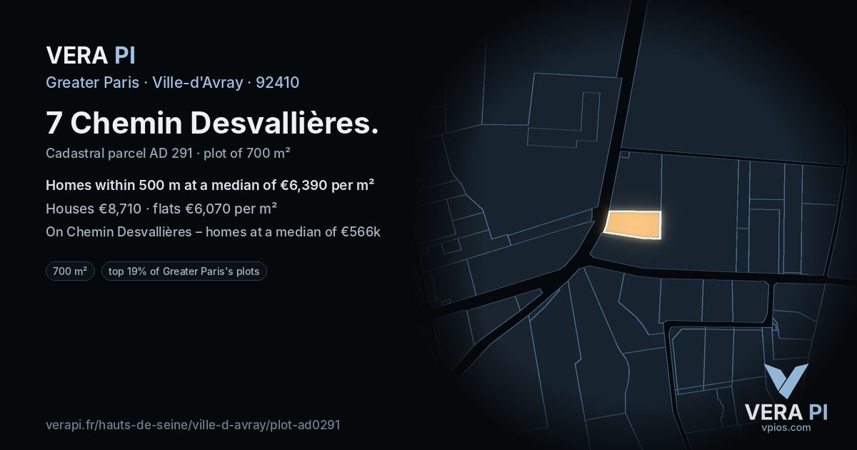 7 Chemin Desvallières, Ville-d'Avray at night – the plot lit, the parcels around coloured by the prices near them
