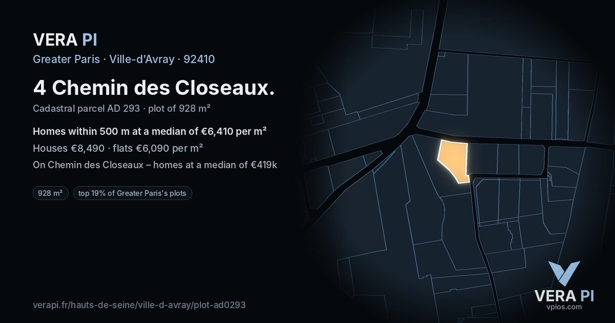 4 Chemin des Closeaux, Ville-d'Avray at night – the plot lit, the parcels around coloured by the prices near them