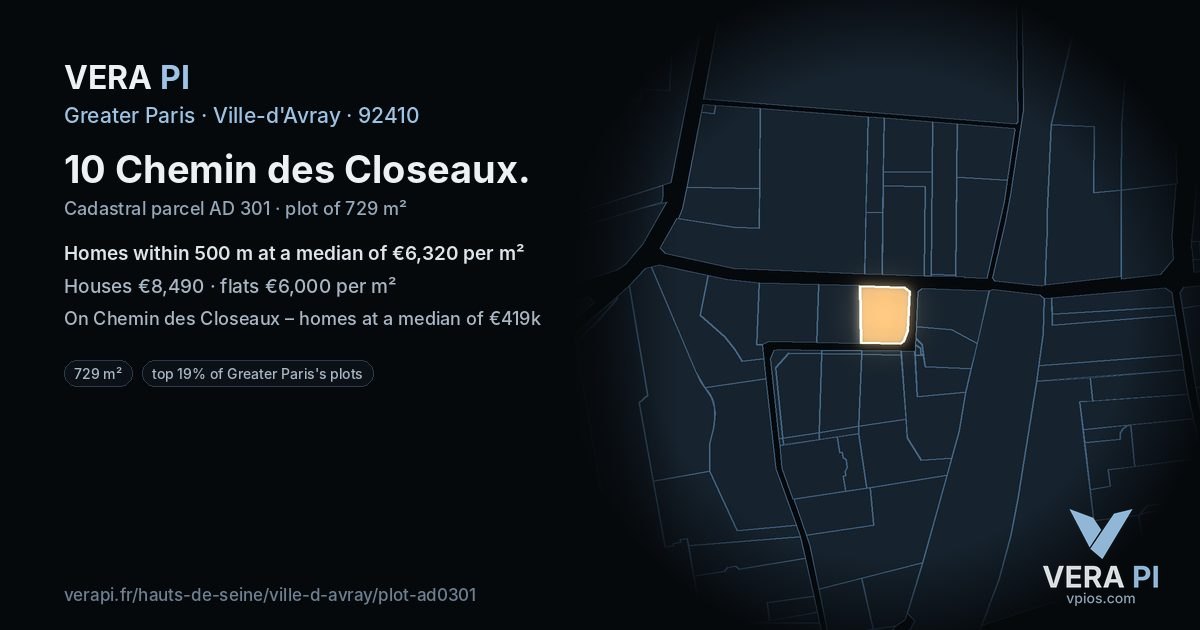 10 Chemin des Closeaux, Ville-d'Avray at night – the plot lit, the parcels around coloured by the prices near them