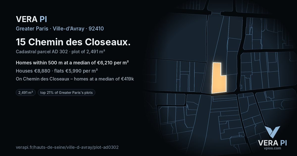 15 Chemin des Closeaux, Ville-d'Avray at night – the plot lit, the parcels around coloured by the prices near them