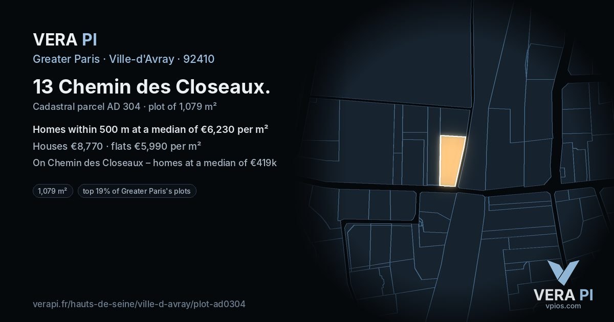 13 Chemin des Closeaux, Ville-d'Avray at night – the plot lit, the parcels around coloured by the prices near them