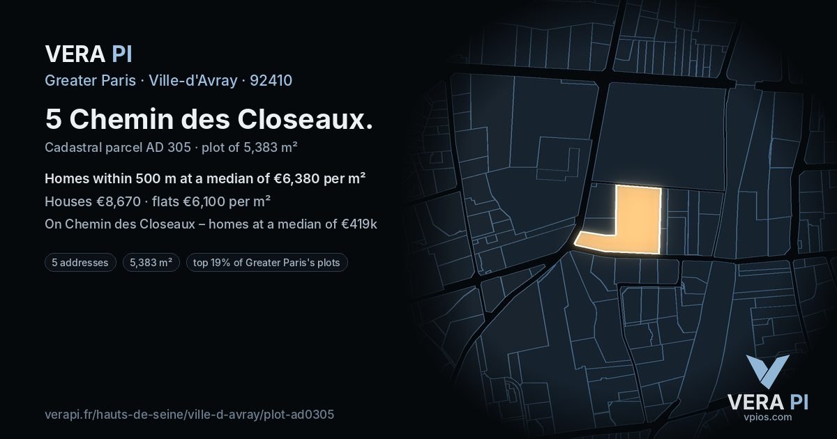 5 Chemin des Closeaux, Ville-d'Avray at night – the plot lit, the parcels around coloured by the prices near them