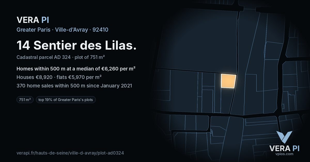 14 Sentier des Lilas, Ville-d'Avray at night – the plot lit, the parcels around coloured by the prices near them