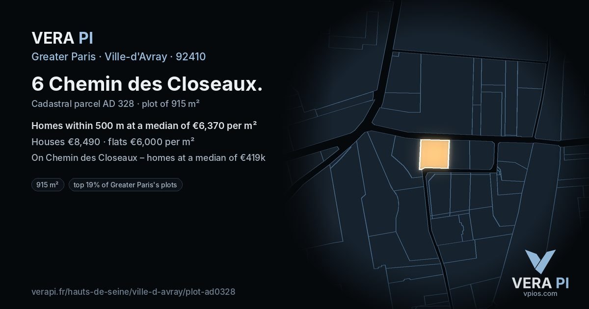 6 Chemin des Closeaux, Ville-d'Avray at night – the plot lit, the parcels around coloured by the prices near them