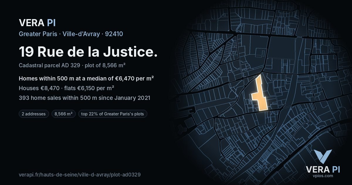 19 Rue de la Justice, Ville-d'Avray at night – the plot lit, the parcels around coloured by the prices near them