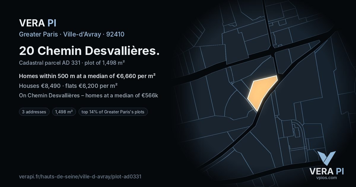 20 Chemin Desvallières, Ville-d'Avray at night – the plot lit, the parcels around coloured by the prices near them