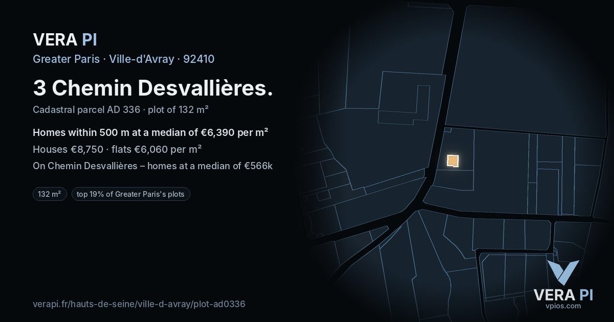 3 Chemin Desvallières, Ville-d'Avray at night – the plot lit, the parcels around coloured by the prices near them