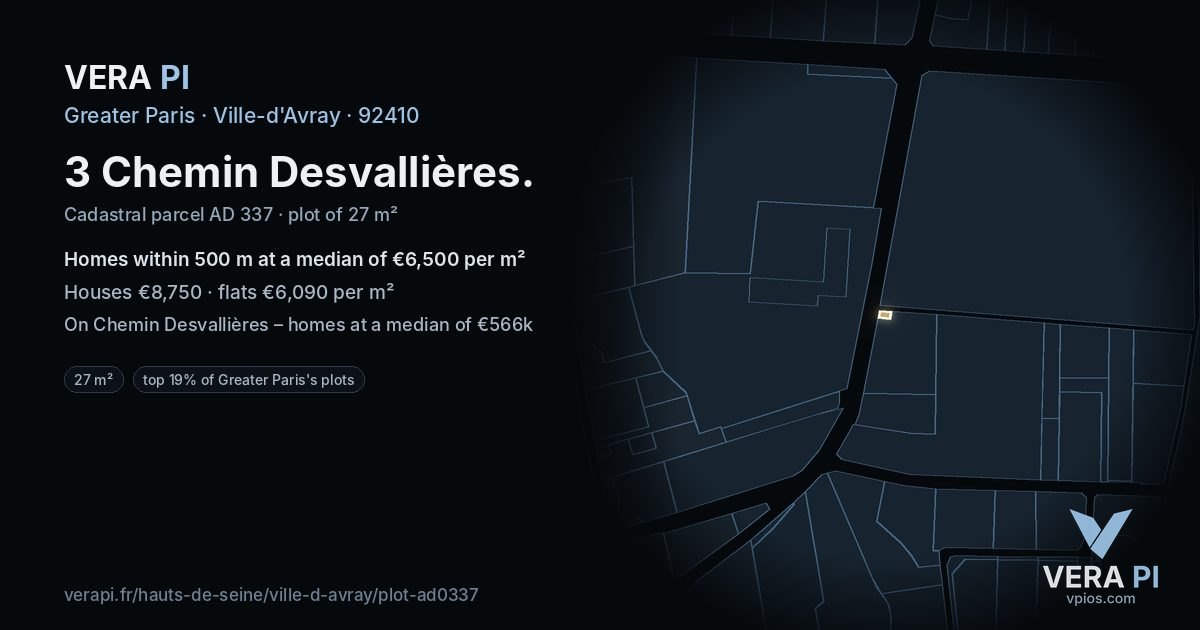 3 Chemin Desvallières, Ville-d'Avray at night – the plot lit, the parcels around coloured by the prices near them