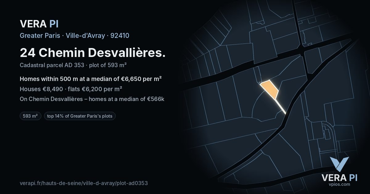 24 Chemin Desvallières, Ville-d'Avray at night – the plot lit, the parcels around coloured by the prices near them