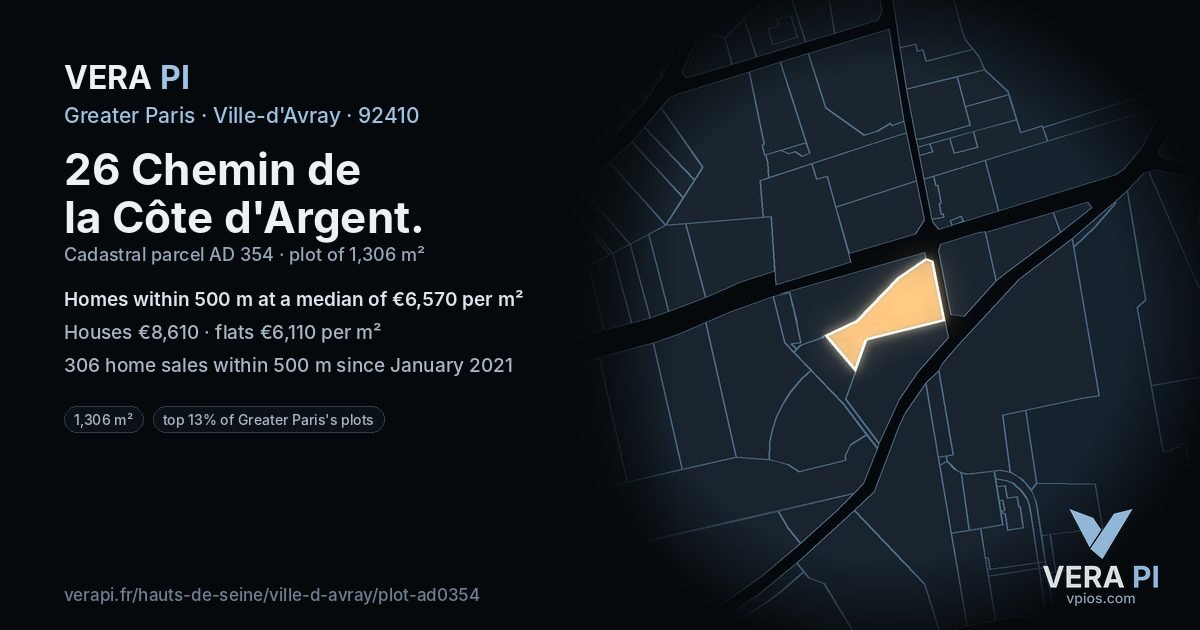 26 Chemin de la Côte d'Argent, Ville-d'Avray at night – the plot lit, the parcels around coloured by the prices near them