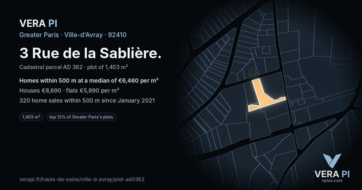 3 Rue de la Sablière, Ville-d'Avray at night – the plot lit, the parcels around coloured by the prices near them