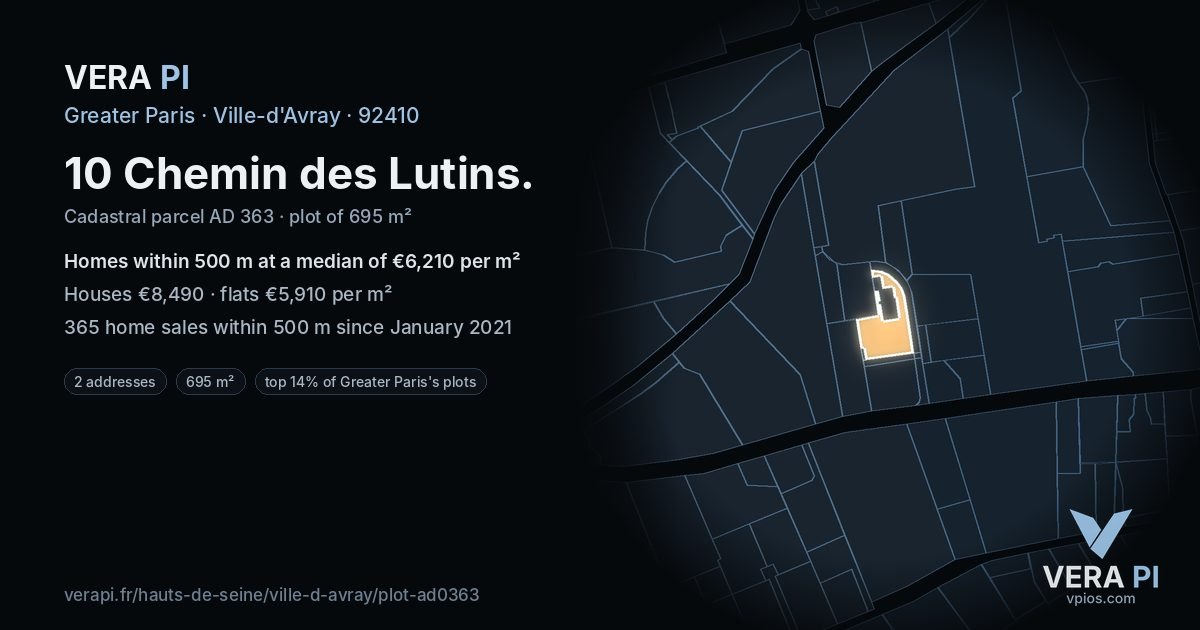 10 Chemin des Lutins, Ville-d'Avray at night – the plot lit, the parcels around coloured by the prices near them