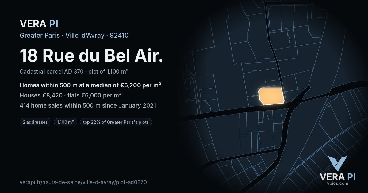 18 Rue du Bel Air, Ville-d'Avray at night – the plot lit, the parcels around coloured by the prices near them