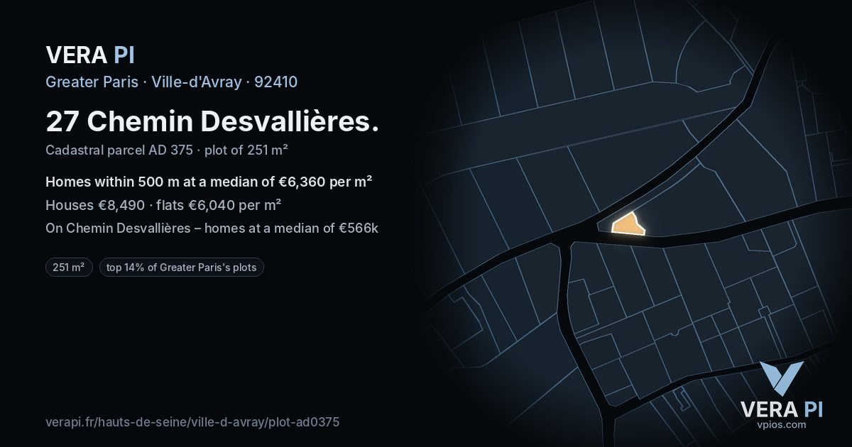 27 Chemin Desvallières, Ville-d'Avray at night – the plot lit, the parcels around coloured by the prices near them