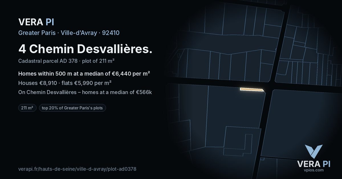 4 Chemin Desvallières, Ville-d'Avray at night – the plot lit, the parcels around coloured by the prices near them