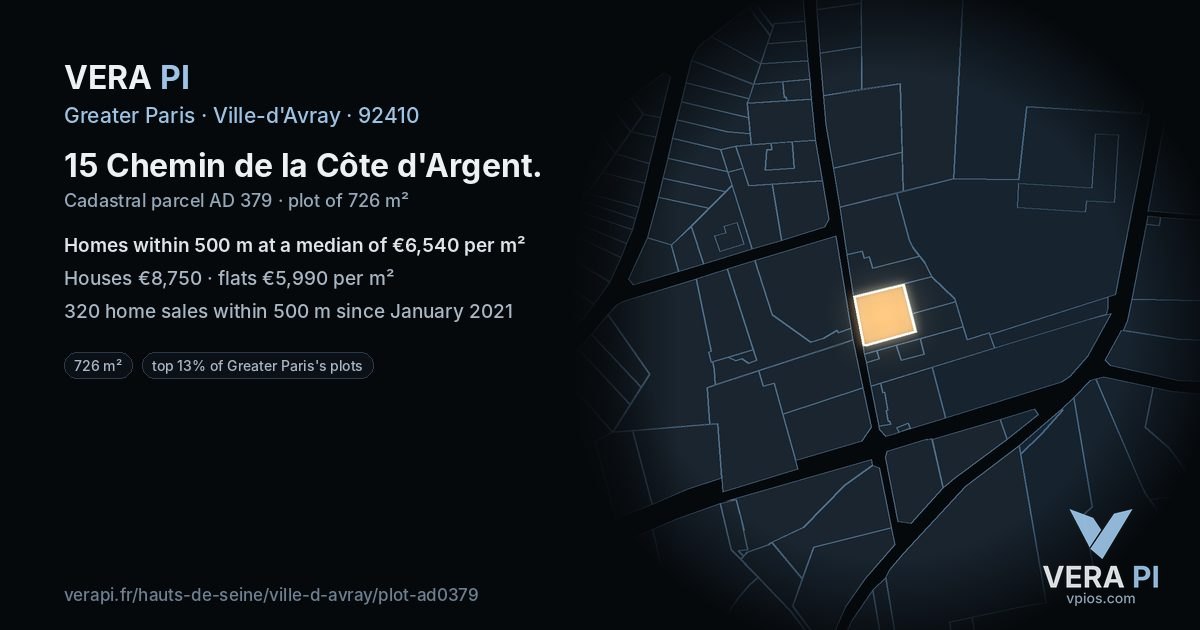 15 Chemin de la Côte d'Argent, Ville-d'Avray at night – the plot lit, the parcels around coloured by the prices near them