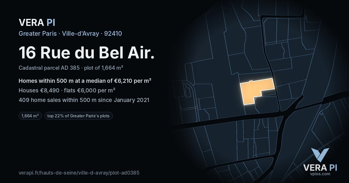 16 Rue du Bel Air, Ville-d'Avray at night – the plot lit, the parcels around coloured by the prices near them