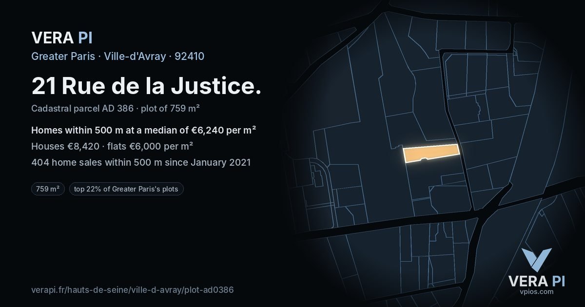 21 Rue de la Justice, Ville-d'Avray at night – the plot lit, the parcels around coloured by the prices near them