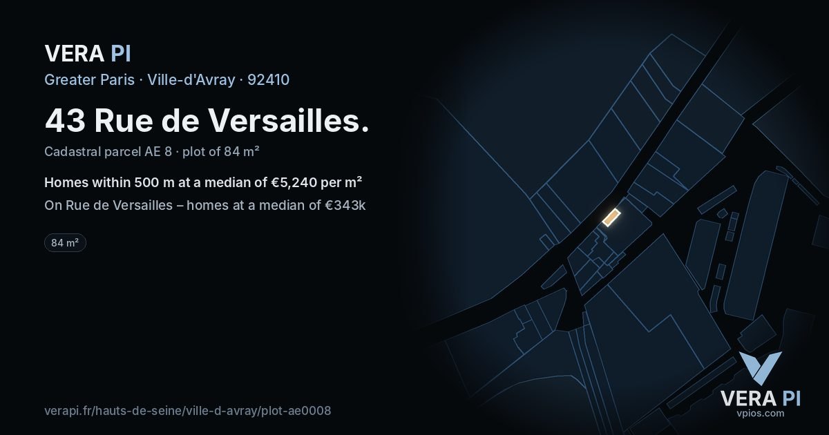 43 Rue de Versailles, Ville-d'Avray at night – the plot lit, the parcels around coloured by the prices near them