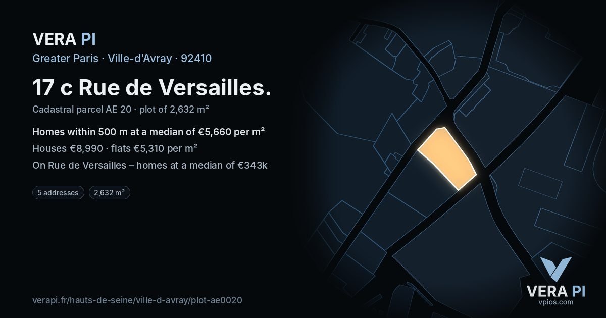 17 c Rue de Versailles, Ville-d'Avray at night – the plot lit, the parcels around coloured by the prices near them