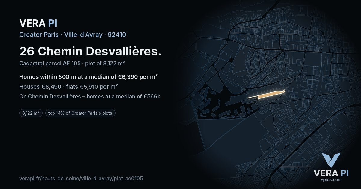 26 Chemin Desvallières, Ville-d'Avray at night – the plot lit, the parcels around coloured by the prices near them