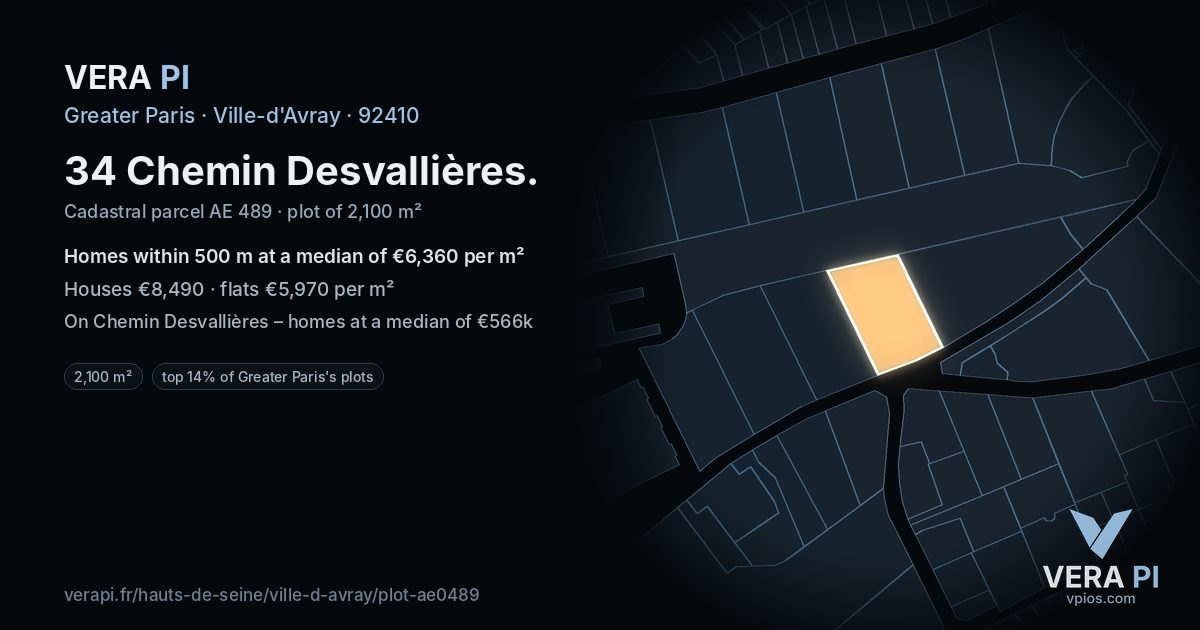 34 Chemin Desvallières, Ville-d'Avray at night – the plot lit, the parcels around coloured by the prices near them