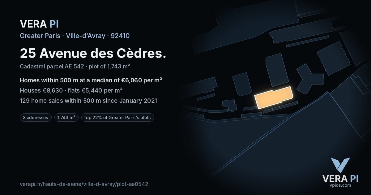 25 Avenue des Cèdres, Ville-d'Avray at night – the plot lit, the parcels around coloured by the prices near them