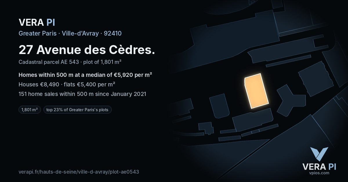 27 Avenue des Cèdres, Ville-d'Avray at night – the plot lit, the parcels around coloured by the prices near them