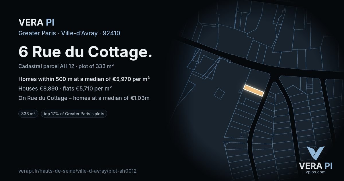 6 Rue du Cottage, Ville-d'Avray at night – the plot lit, the parcels around coloured by the prices near them