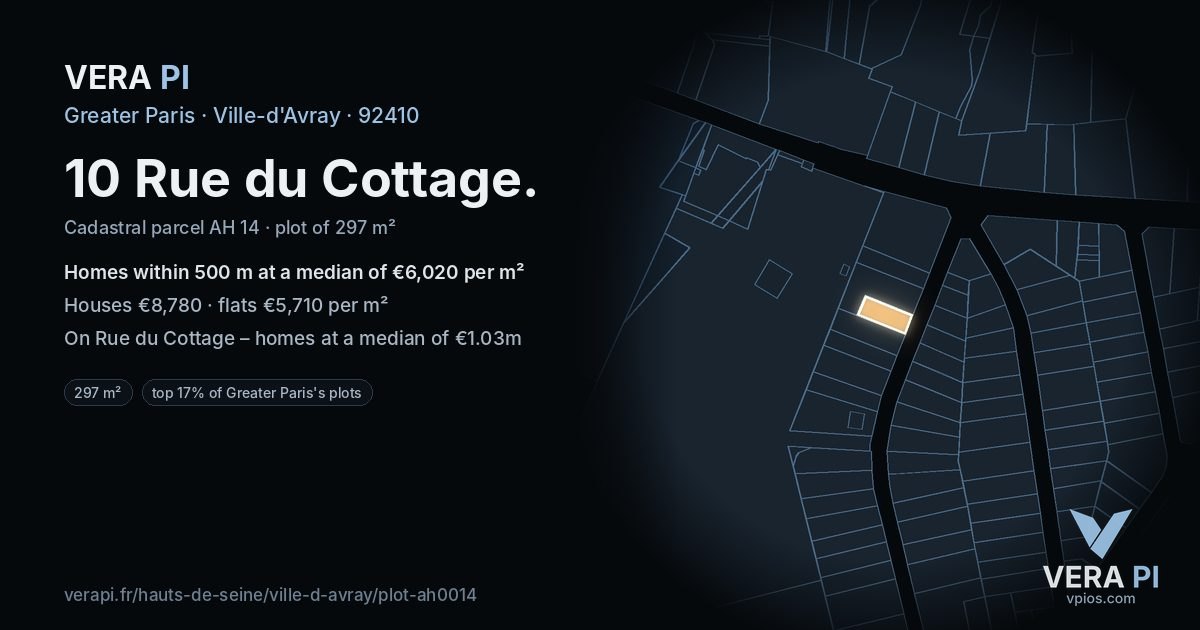 10 Rue du Cottage, Ville-d'Avray at night – the plot lit, the parcels around coloured by the prices near them