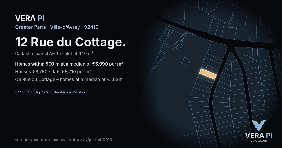 12 Rue du Cottage, Ville-d'Avray at night – the plot lit, the parcels around coloured by the prices near them