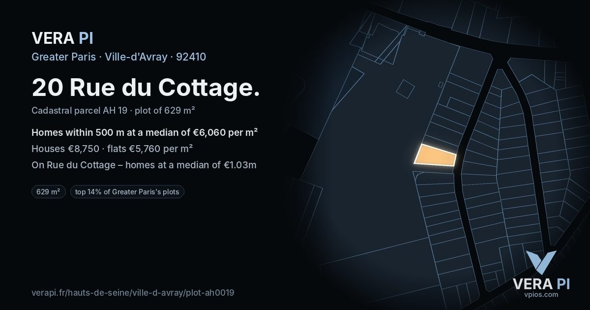20 Rue du Cottage, Ville-d'Avray at night – the plot lit, the parcels around coloured by the prices near them
