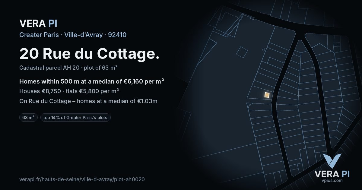 20 Rue du Cottage, Ville-d'Avray at night – the plot lit, the parcels around coloured by the prices near them