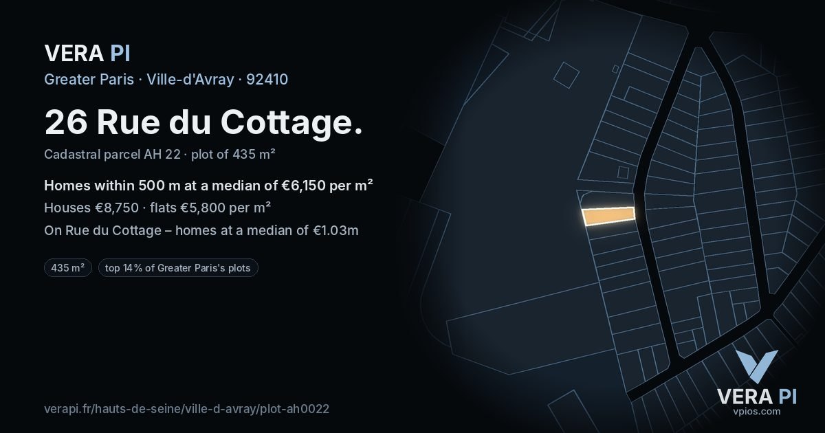 26 Rue du Cottage, Ville-d'Avray at night – the plot lit, the parcels around coloured by the prices near them