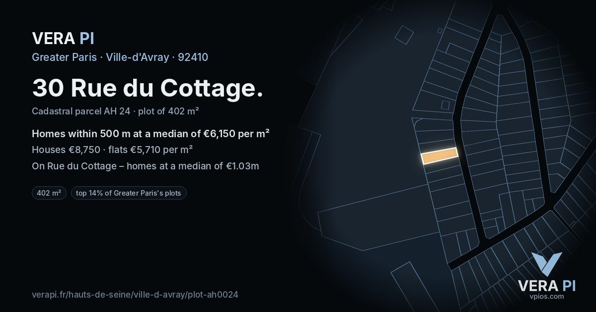 30 Rue du Cottage, Ville-d'Avray at night – the plot lit, the parcels around coloured by the prices near them