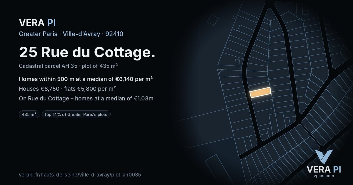 25 Rue du Cottage, Ville-d'Avray at night – the plot lit, the parcels around coloured by the prices near them