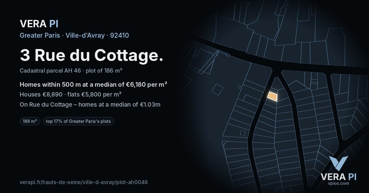 3 Rue du Cottage, Ville-d'Avray at night – the plot lit, the parcels around coloured by the prices near them
