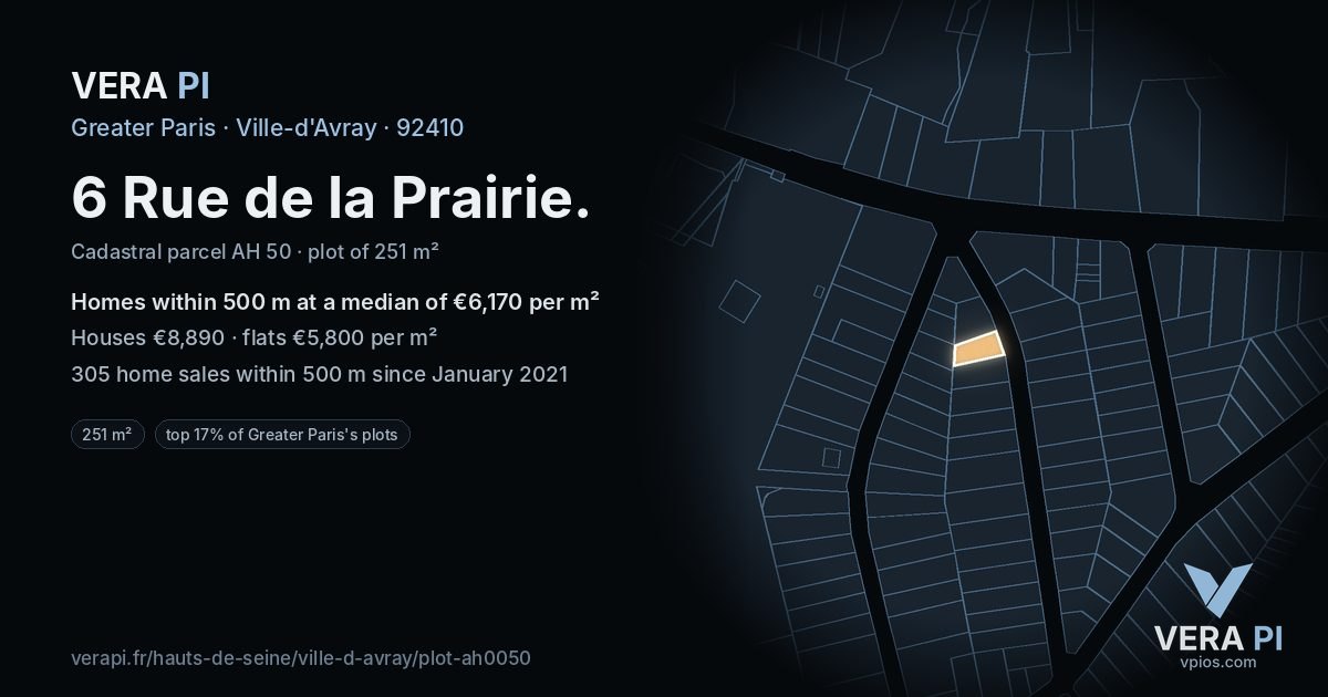 6 Rue de la Prairie, Ville-d'Avray at night – the plot lit, the parcels around coloured by the prices near them