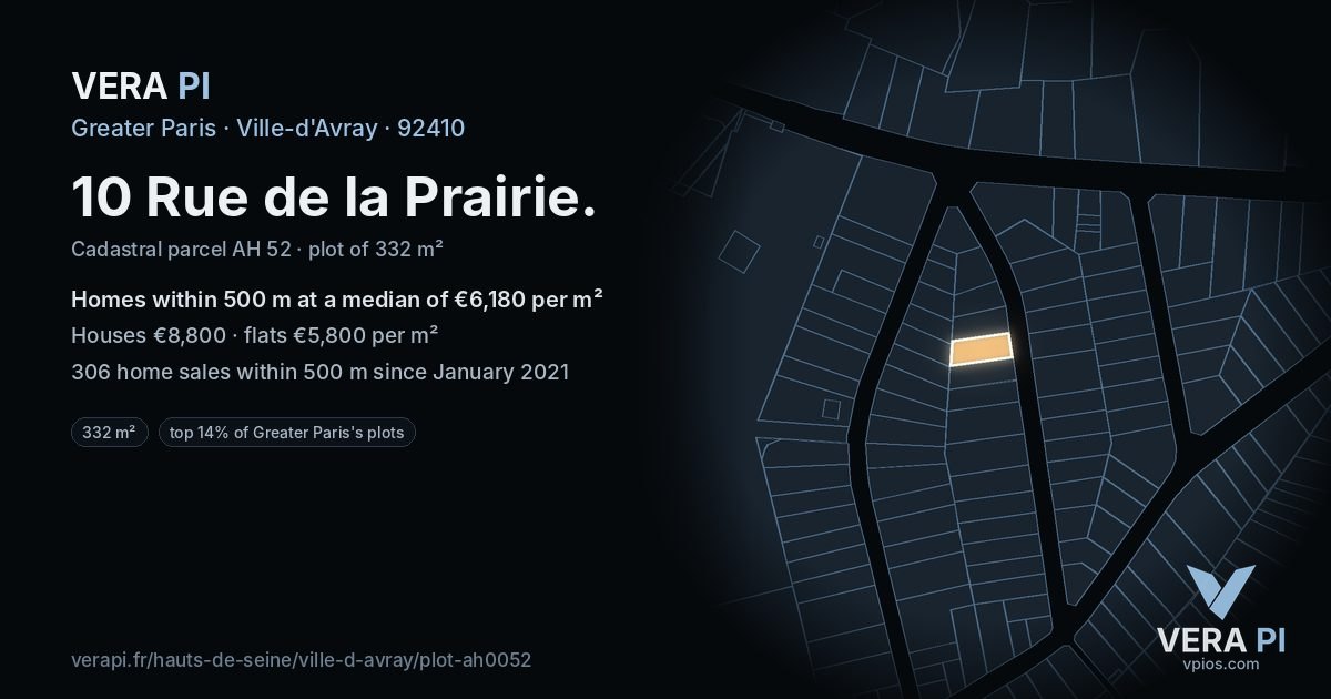 10 Rue de la Prairie, Ville-d'Avray at night – the plot lit, the parcels around coloured by the prices near them