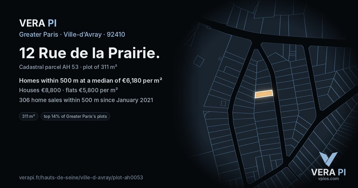 12 Rue de la Prairie, Ville-d'Avray at night – the plot lit, the parcels around coloured by the prices near them