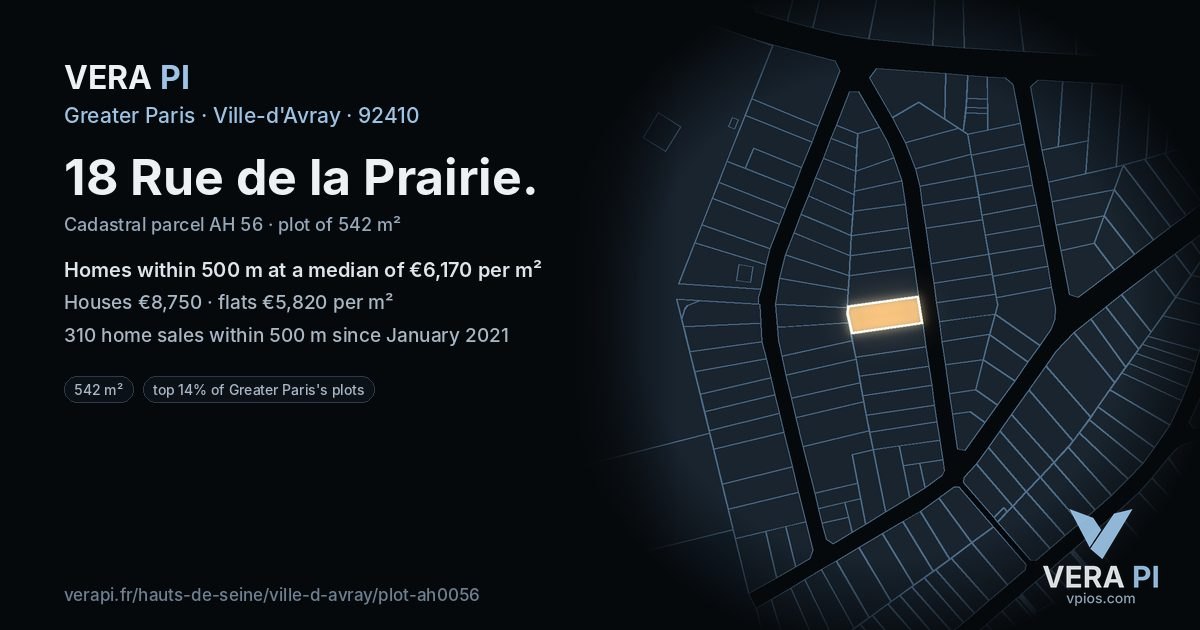 18 Rue de la Prairie, Ville-d'Avray at night – the plot lit, the parcels around coloured by the prices near them