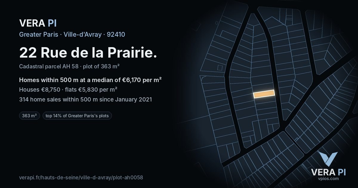 22 Rue de la Prairie, Ville-d'Avray at night – the plot lit, the parcels around coloured by the prices near them