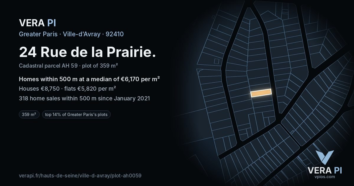 24 Rue de la Prairie, Ville-d'Avray at night – the plot lit, the parcels around coloured by the prices near them