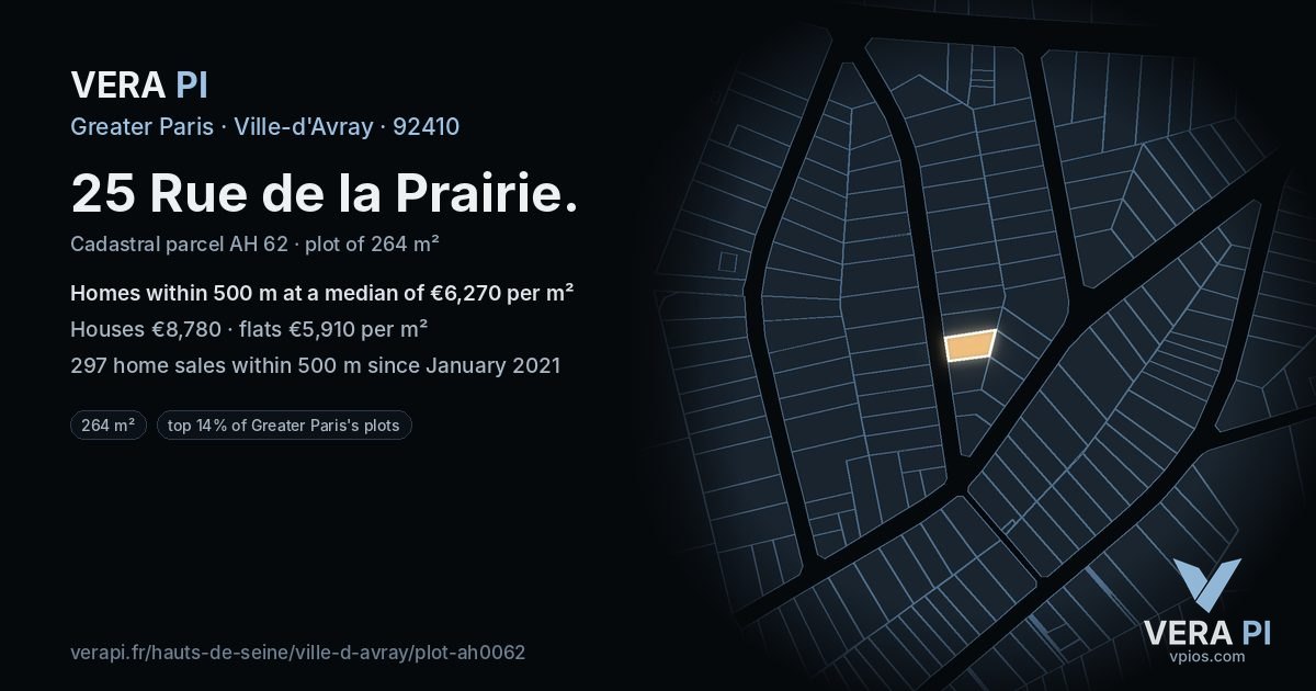25 Rue de la Prairie, Ville-d'Avray at night – the plot lit, the parcels around coloured by the prices near them