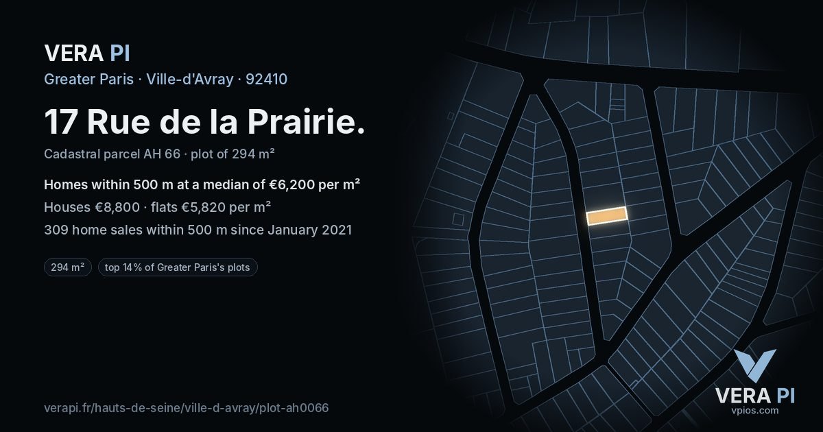 17 Rue de la Prairie, Ville-d'Avray at night – the plot lit, the parcels around coloured by the prices near them