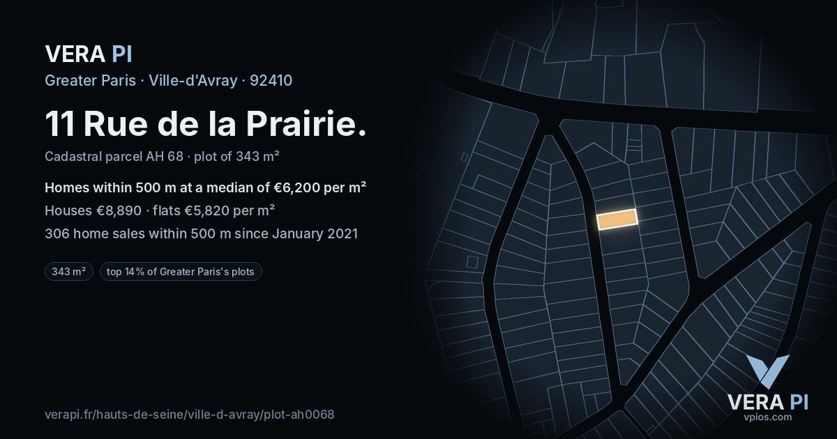 11 Rue de la Prairie, Ville-d'Avray at night – the plot lit, the parcels around coloured by the prices near them