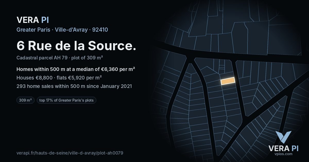6 Rue de la Source, Ville-d'Avray at night – the plot lit, the parcels around coloured by the prices near them