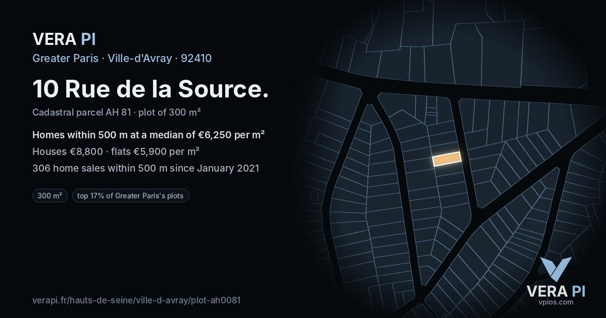 10 Rue de la Source, Ville-d'Avray at night – the plot lit, the parcels around coloured by the prices near them