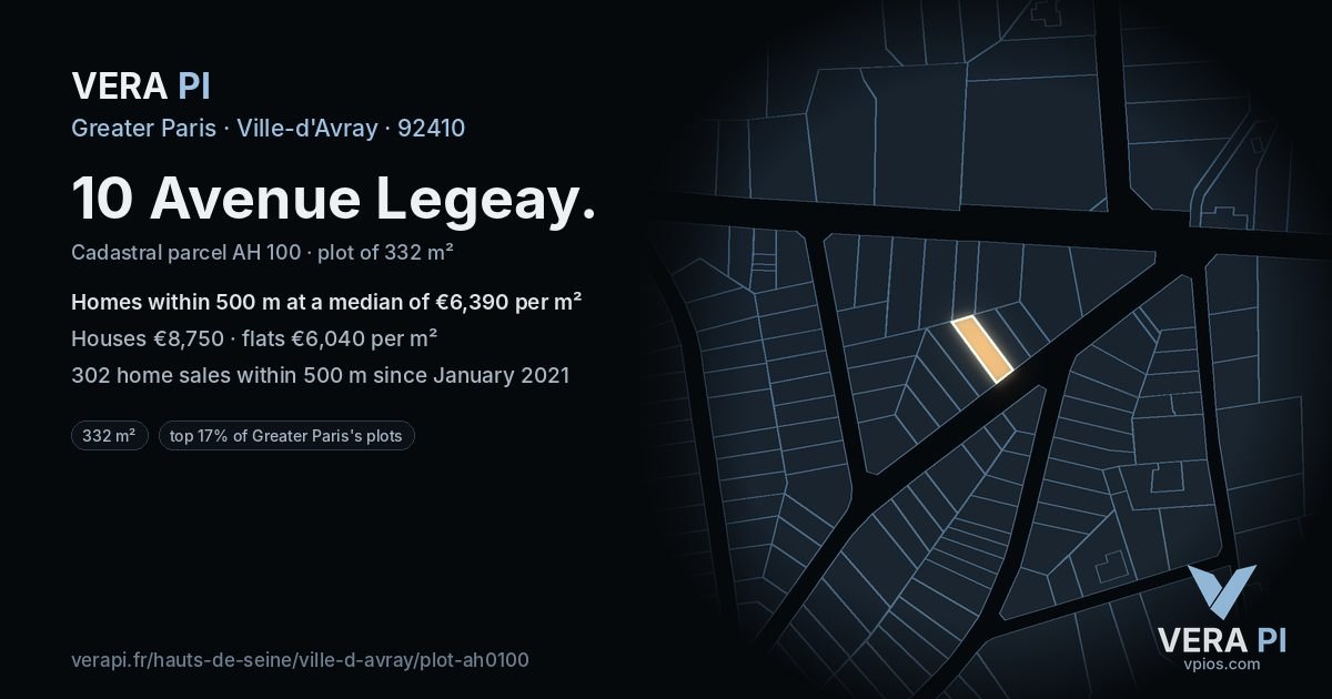 10 Avenue Legeay, Ville-d'Avray at night – the plot lit, the parcels around coloured by the prices near them